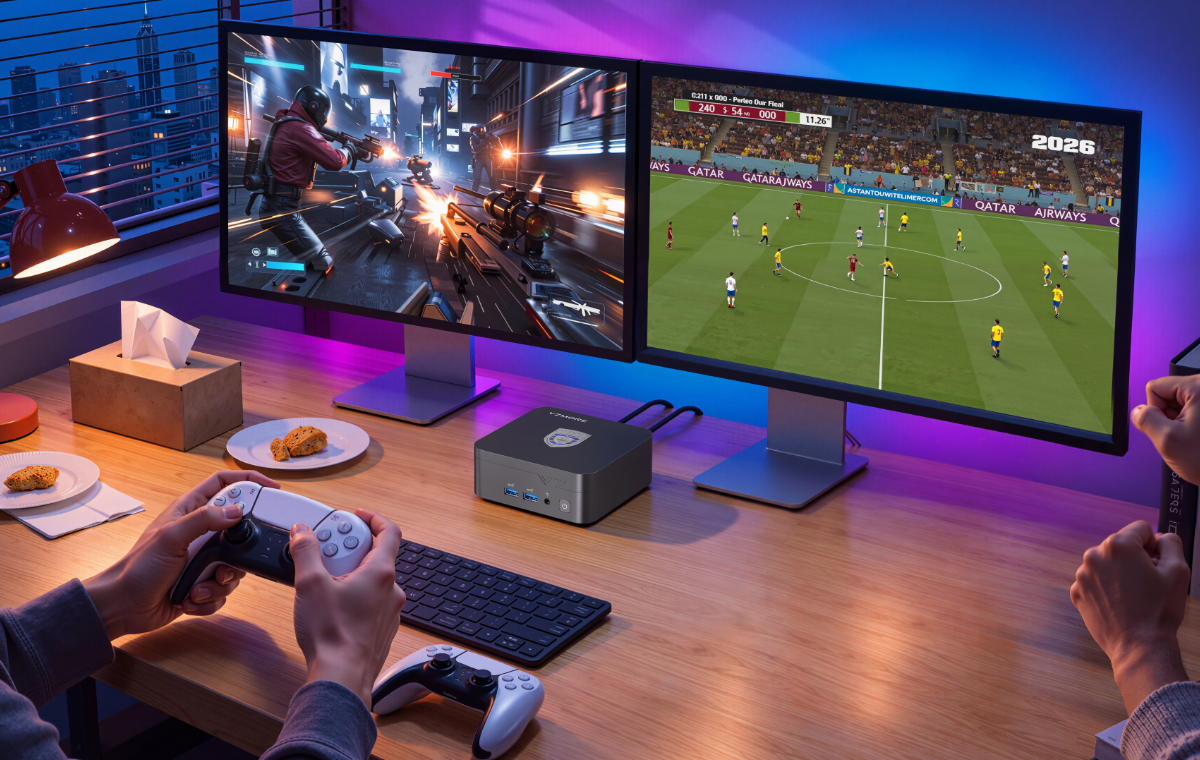 Full I/O Hub. Quad-Display. Stream 4K content, enjoy immersive gaming, and connect with family and friends—all from a compact desktop built to fit seamlessly into your space.